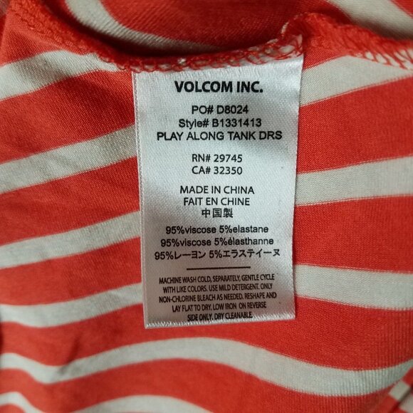 NEW Volcom Maxi Dress Women's Medium Orange White Striped Casual Stretch Tank - Picture 9 of 13